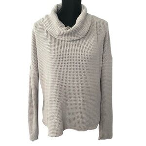 Elan women’s waffle knit cowl neck sweater pewter size S oversized raglan boho